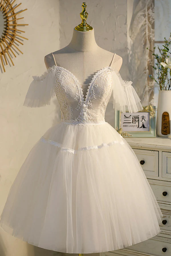 Wholesale Champagne Spaghetti Straps Lace Short Prom Dress A-Line Party Dress